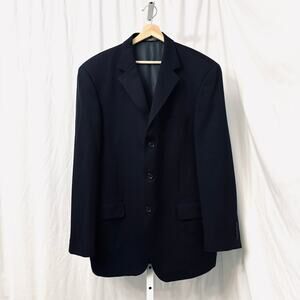 Loro Piana Blazer Mens 48L Navy Blue 3 Button Solid Wool Italy 48 Long